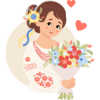 Ukrainian girl in traditional clothes with bouquet flowers png