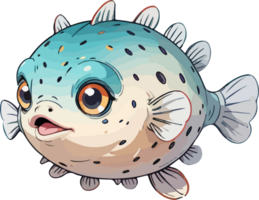 AI generated Puffer Fish Cartoon Sticker png