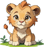 ai généré peu Lion dessin animé personnage agrafe png