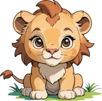 ai gerado bebê leão desenho animado imagem adesivo png