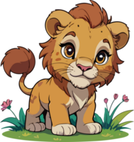 ai généré bébé Lion dessin animé agrafe art png