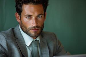 AI generated Businessman Analyzing Data on Laptop photo