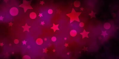 Dark Pink vector pattern with circles, stars.