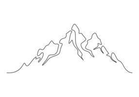 Continuous one line drawing of mountain range landscape. Adventure winter sports concept isolated on white background vector illustration