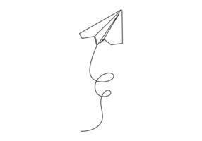 Continuous one line drawing of paper airplane isolated on white background vector illustration