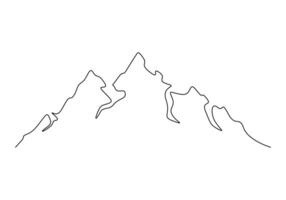 Continuous one line drawing of mountain range landscape. Adventure winter sports concept isolated on white background vector illustration