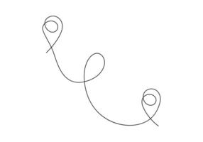 One continuous line drawing of path and location pointers simple pins on way between two points in linear style vector illustration