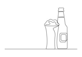 Beer glass and bottle continuous one line drawing vector illustration. Pro vector