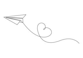 Continuous one line drawing of paper airplane isolated on white background vector illustration