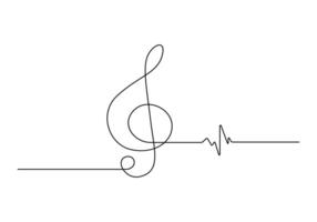 Continuous one line drawing of a treble clef. Isolated on white background vector illustration