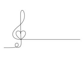 Continuous one line drawing of a treble clef. Isolated on white background vector illustration