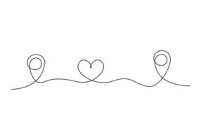 One continuous line drawing of path and location pointers simple pins on way between two points in linear style vector illustration