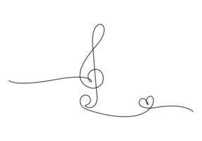 Treble clef continuous one line drawing vector illustration. Premium vector