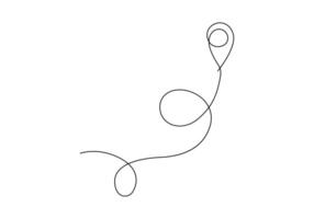 One continuous line drawing of path and location pointers simple pins on way between two points in linear style vector illustration