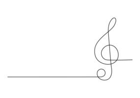 Continuous one line drawing of a treble clef. Isolated on white background vector illustration