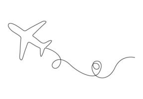 continuo uno línea dibujo de avión línea camino. vector icono de avión vuelo ruta con comienzo punto. aislado en blanco antecedentes vector ilustración
