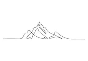 Continuous one line drawing of mountain range landscape. Adventure winter sports concept isolated on white background vector illustration