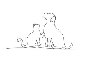 Cat and dog continuous one line drawing vector illustration