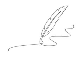 One line drawing bird feather. Premium vector