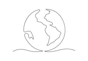 World map continuous one line drawing of earth globe vector illustration