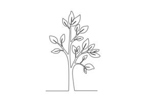 árbol con hojas continuo uno línea dibujo vector ilustración