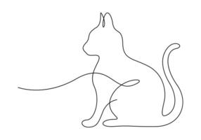 Continuous one line drawing of cute cat vector illustration