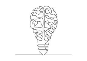 Single line drawing of lightbulb with human brain for medical company logo identity vector illustration