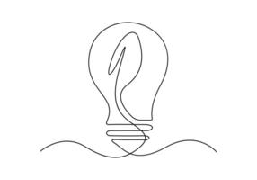 Continuous single line drawing of green plant in light bulb green energy concept vector illustration