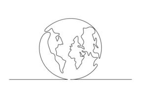 World map continuous one line drawing of earth globe vector illustration