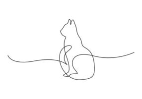 Continuous one line drawing of cute cat vector illustration