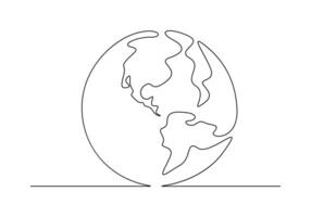 World map continuous one line drawing of earth globe vector illustration