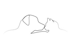 Cat and dog continuous one line drawing vector illustration