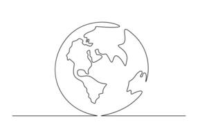 World map continuous one line drawing of earth globe vector illustration