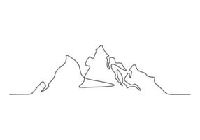 Continuous one line drawing of mountain range landscape. Adventure winter sports concept isolated on white background vector illustration