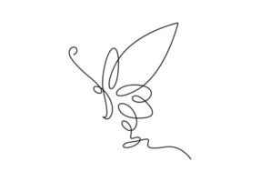 Continuous single line drawing of beautiful butterfly isolated on white background vector illustration