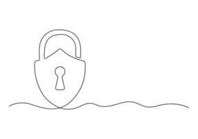 Continuous one line drawing of a padlock isolated on white background vector illustration