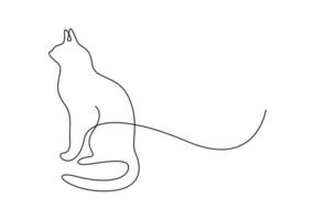 Continuous one line drawing of cute cat vector illustration