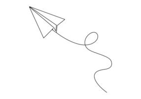 Continuous one line drawing of paper airplane isolated on white background vector illustration