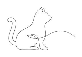 Continuous one line drawing of cute cat vector illustration