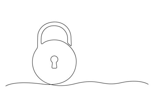 Continuous one line drawing of a padlock isolated on white background vector illustration