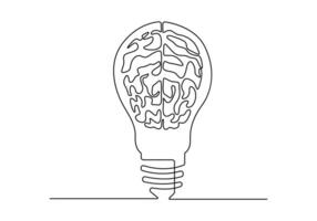 soltero línea dibujo de bombilla con humano cerebro para médico empresa logo identidad vector ilustración