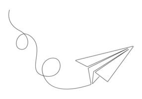 Continuous one line drawing of paper airplane isolated on white background vector illustration