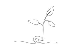 Continuous one line drawing of Plant growth processing from seed vector illustration