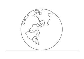 World map continuous one line drawing of earth globe vector illustration