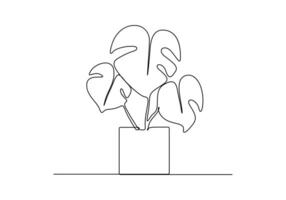 House plant in one continuous one line drawing vector illustration. Pro vector