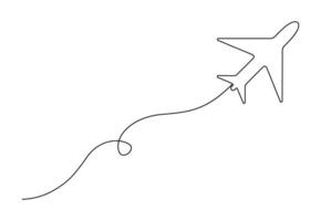 Continuous one line drawing of Airplane line path. Vector icon of Airplane flight route with start point. Isolated on white background vector illustration