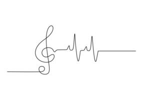 Continuous one line drawing of a treble clef. Isolated on white background vector illustration