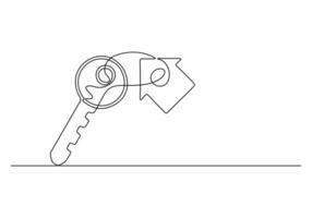 Continuous one line art key. Isolated on white background vector illustration