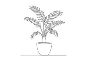 House plant in one continuous one line drawing vector illustration. Pro vector