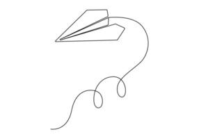 Continuous one line drawing of paper airplane isolated on white background vector illustration